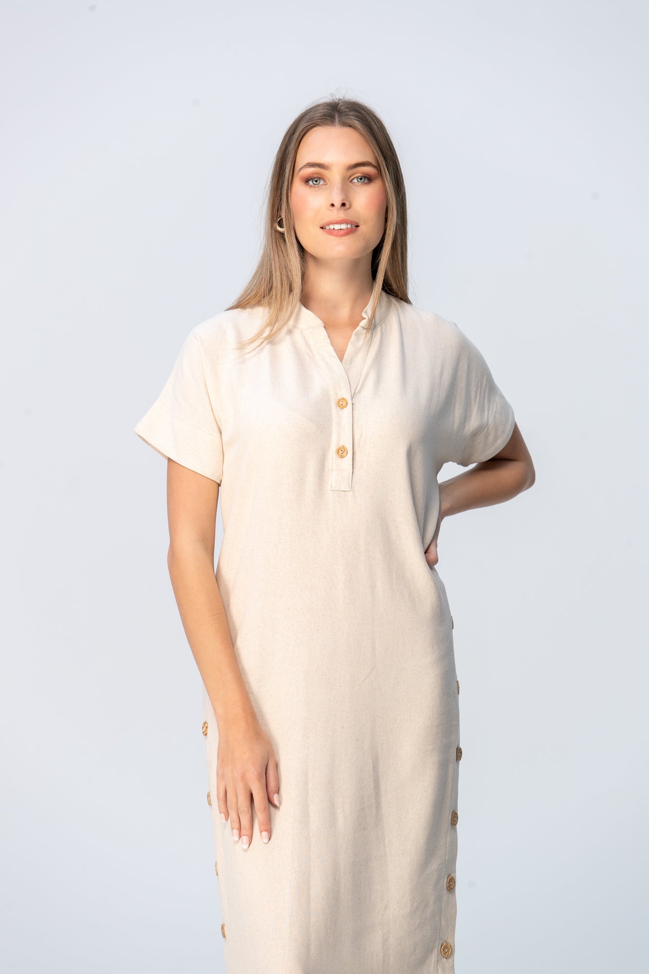 Iris Button Kaftan - Stone