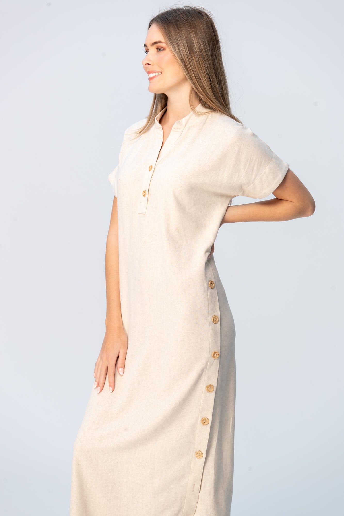 Iris Button Kaftan - Stone