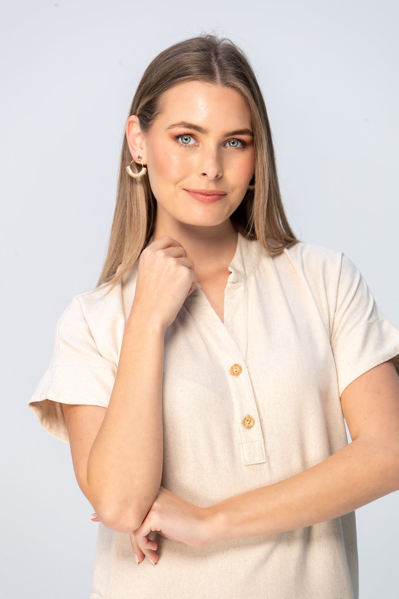 Iris Button Kaftan - Stone