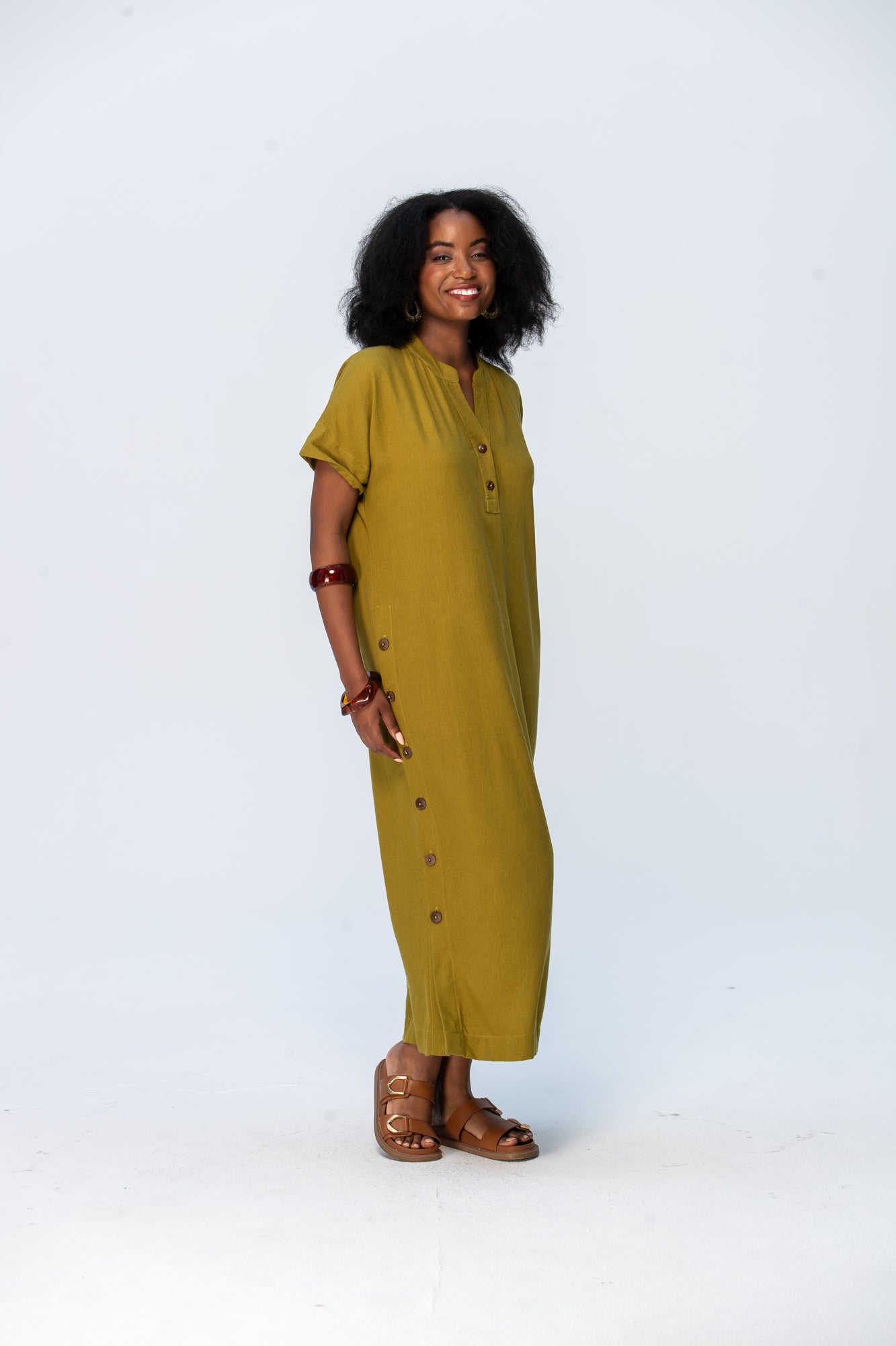 Iris Button Kaftan - Chartreuse