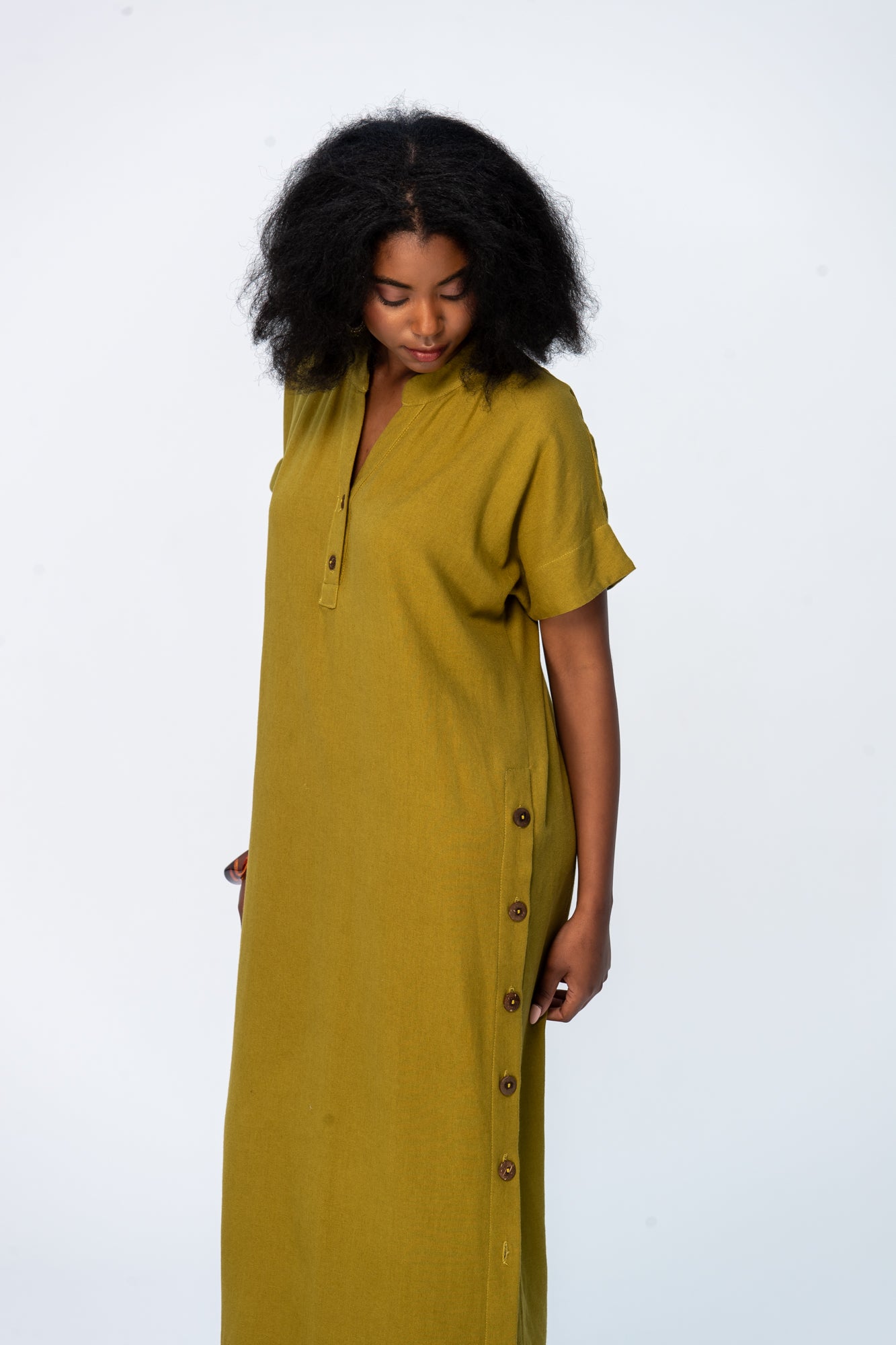 Iris Button Kaftan - Chartreuse