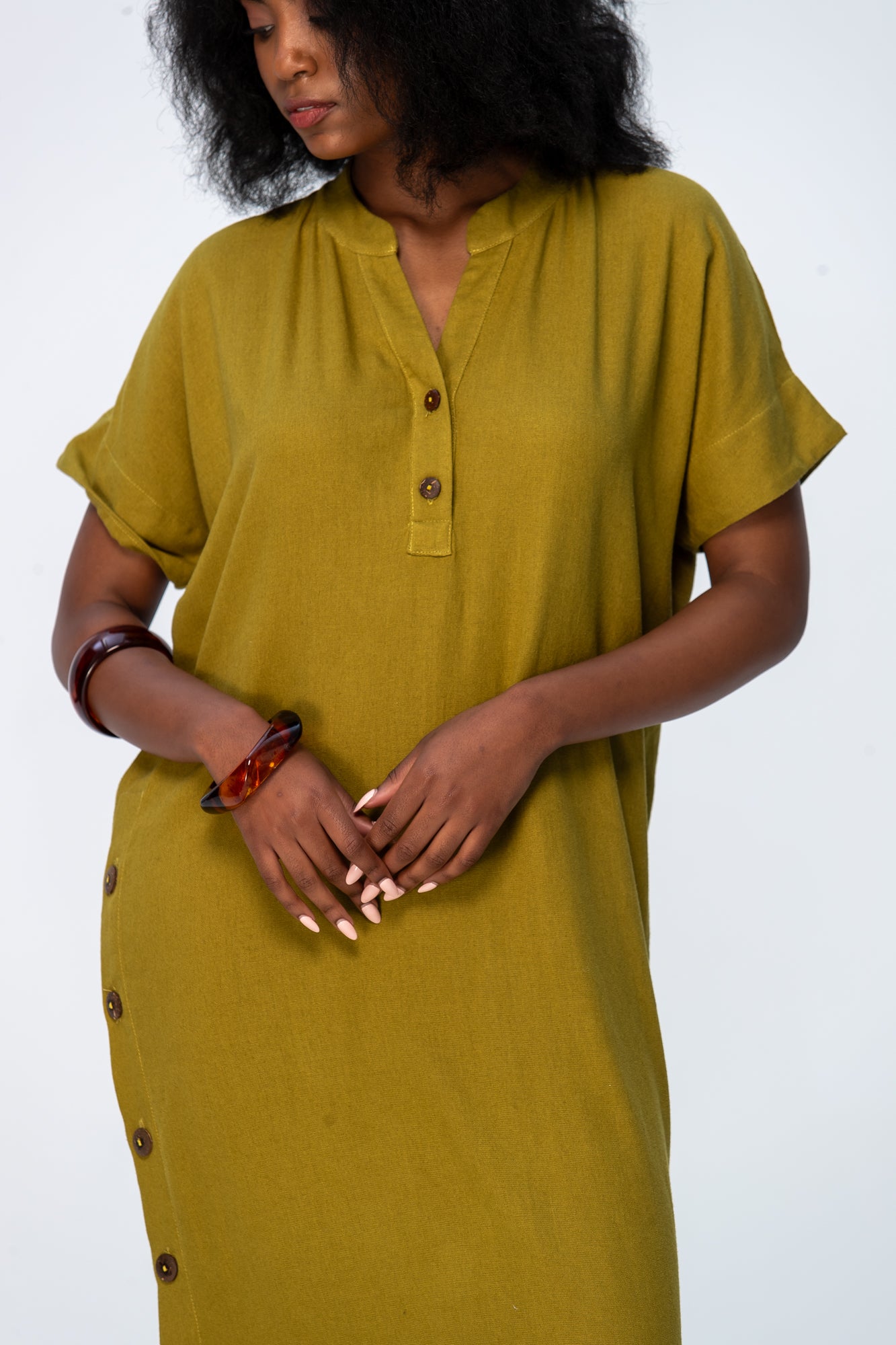 Iris Button Kaftan - Chartreuse