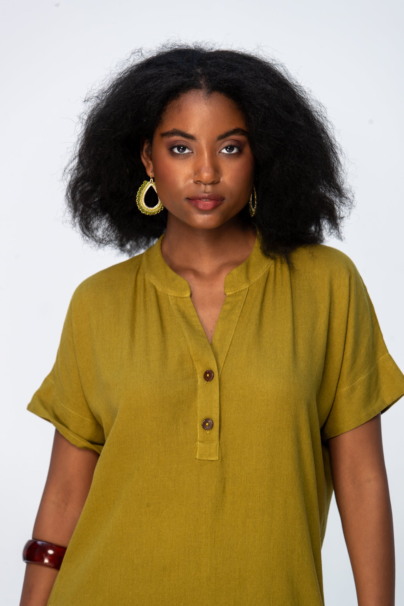 Iris Button Kaftan - Chartreuse