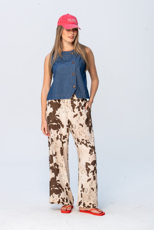 Sydney Wide Leg Pants - Cow Print