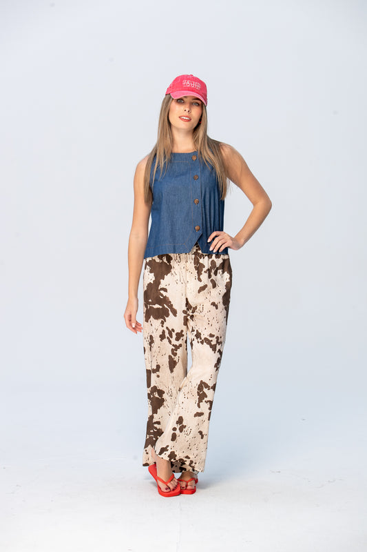 Sydney Wide Leg Pants - Cow Print