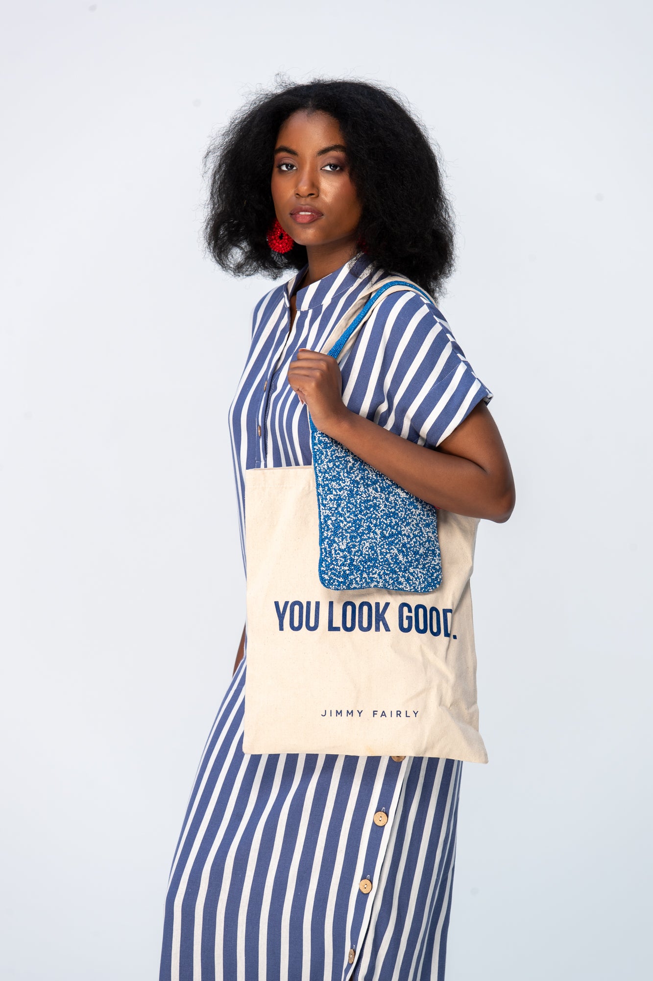 Iris Button Kaftan - Blue and White Stripe