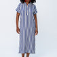 Iris Button Kaftan - Blue and White Stripe