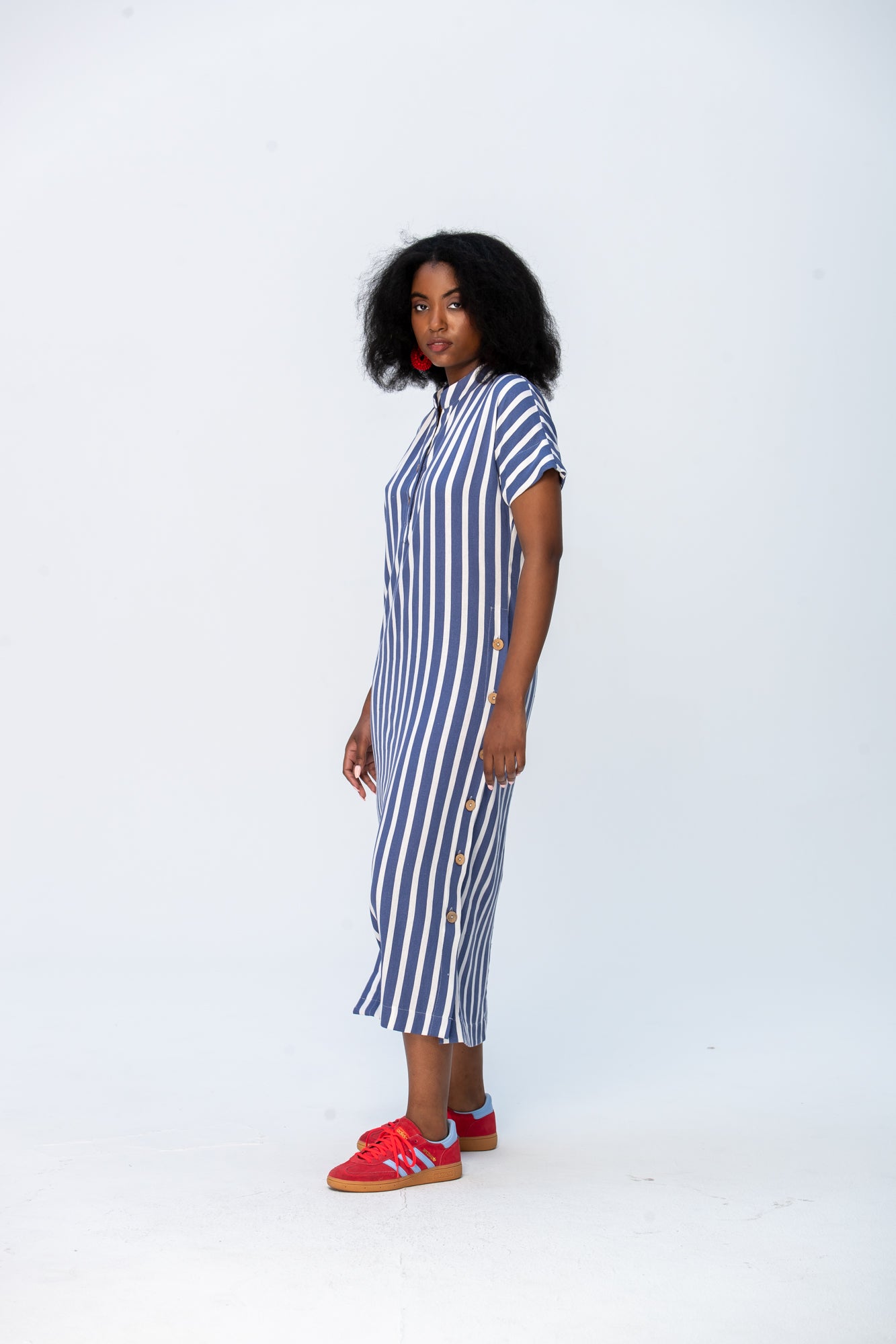 Iris Button Kaftan - Blue and White Stripe