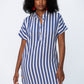 Iris Button Kaftan - Blue and White Stripe