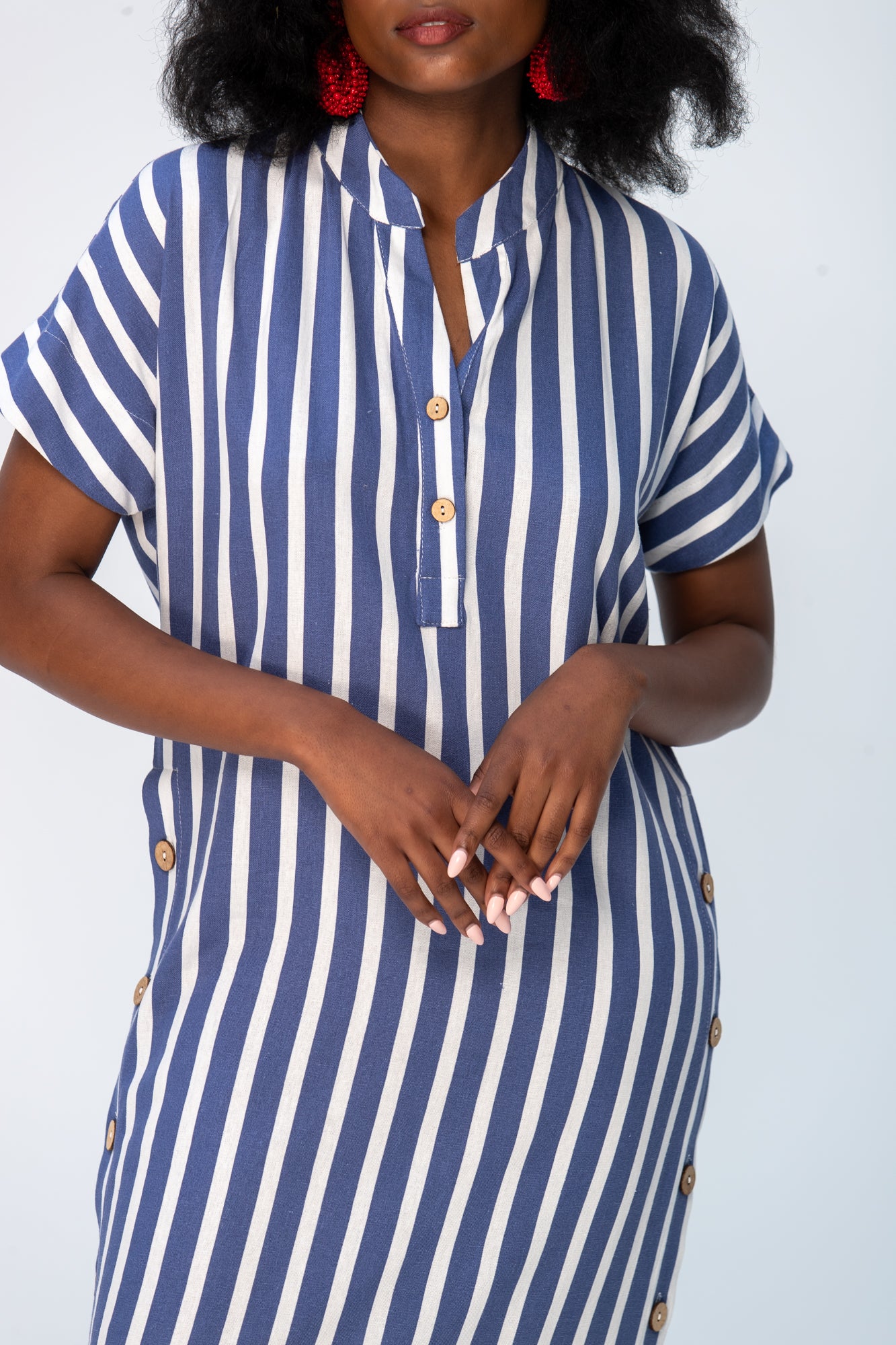 Iris Button Kaftan - Blue and White Stripe