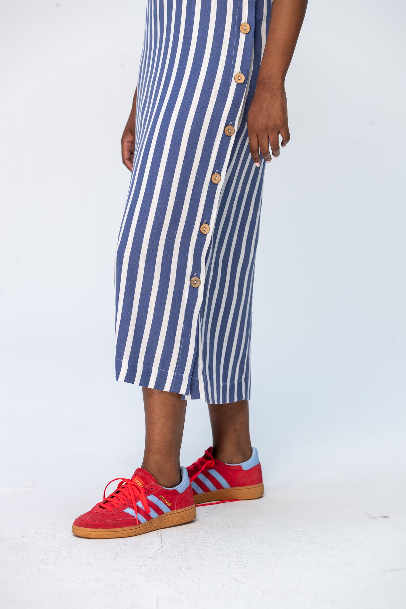 Iris Button Kaftan - Blue and White Stripe