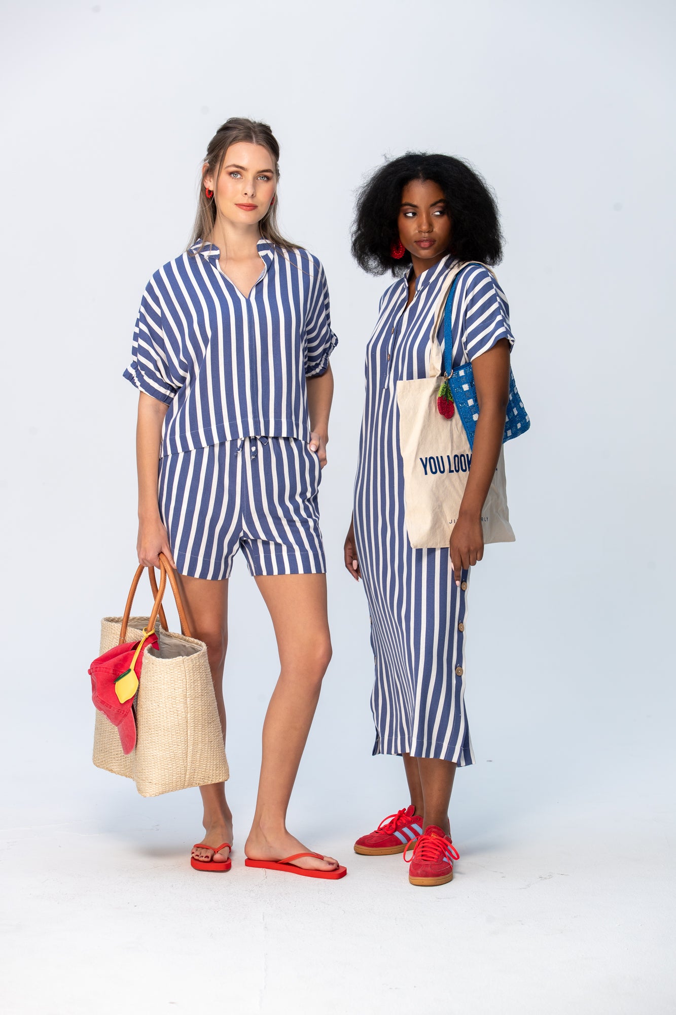 Iris Button Kaftan - Blue and White Stripe