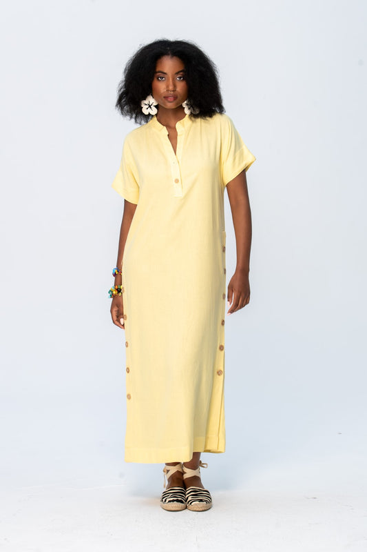 Iris Button Kaftan - Butter Yellow