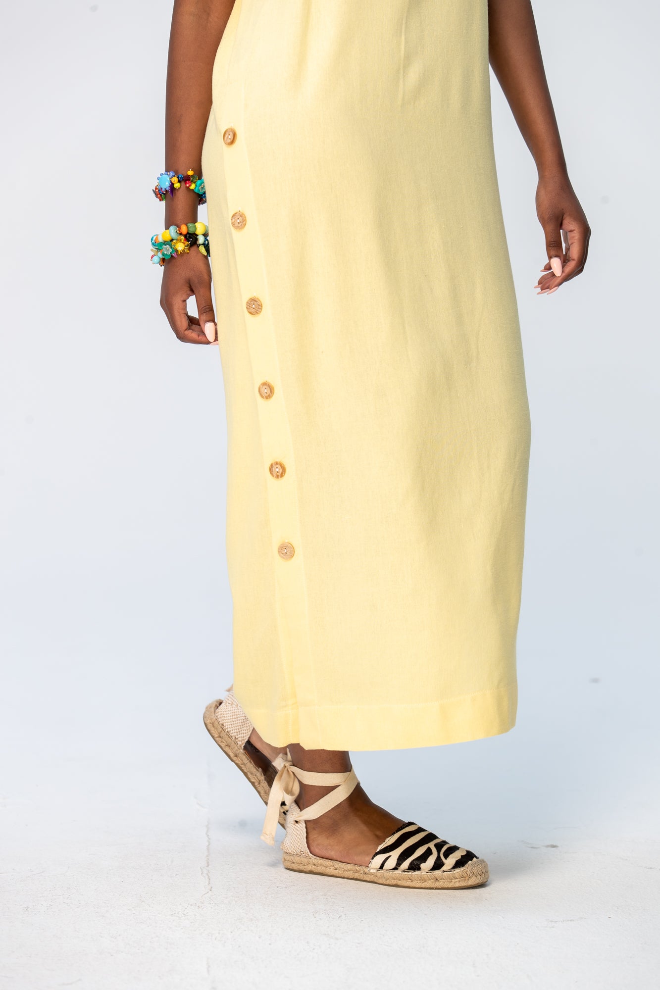 Iris Button Kaftan - Butter Yellow