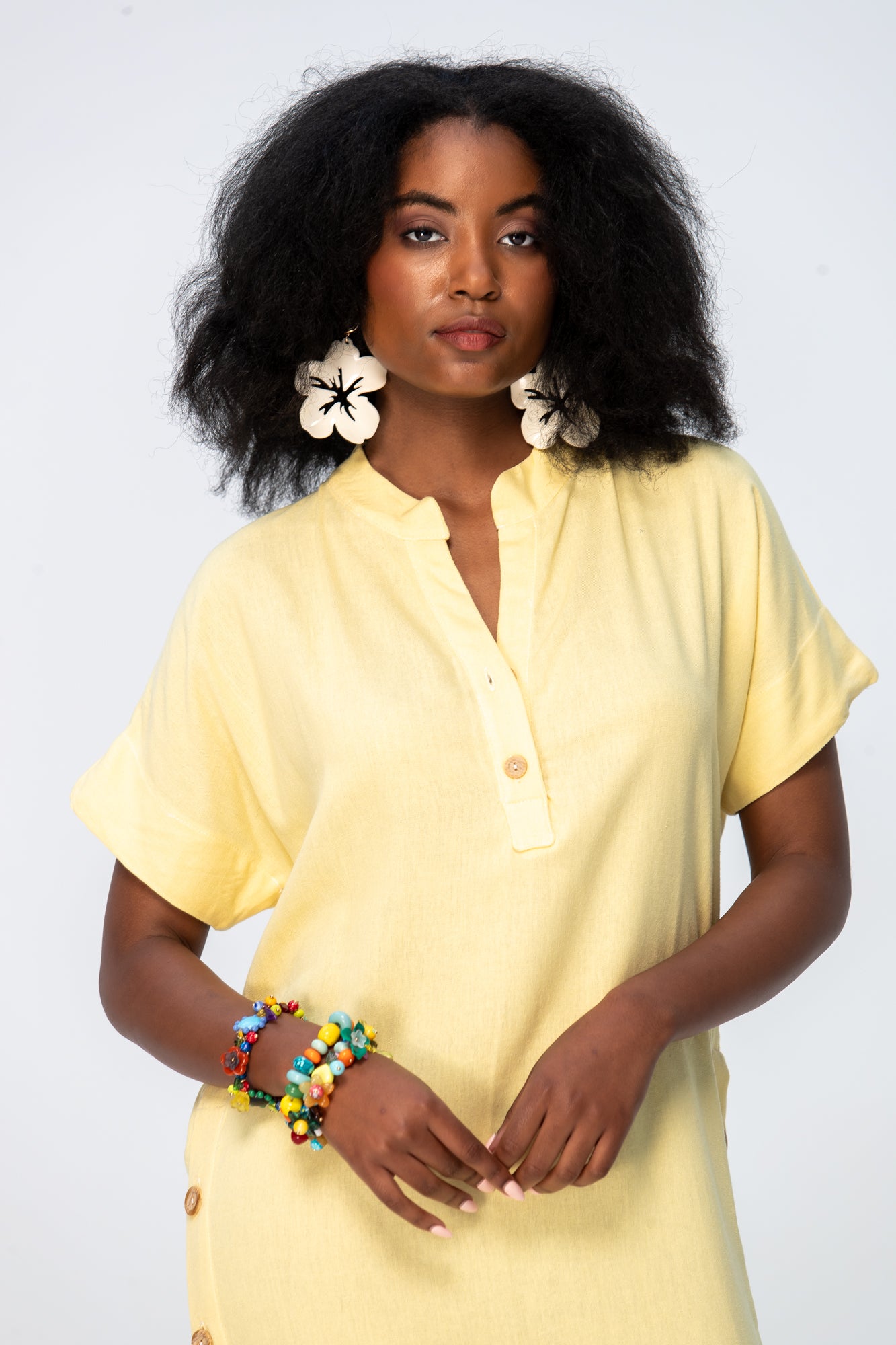 Iris Button Kaftan - Butter Yellow