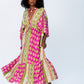 Georgia Kaftan Maxi Dress - Pink and Green