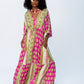 Georgia Kaftan Maxi Dress - Pink and Green