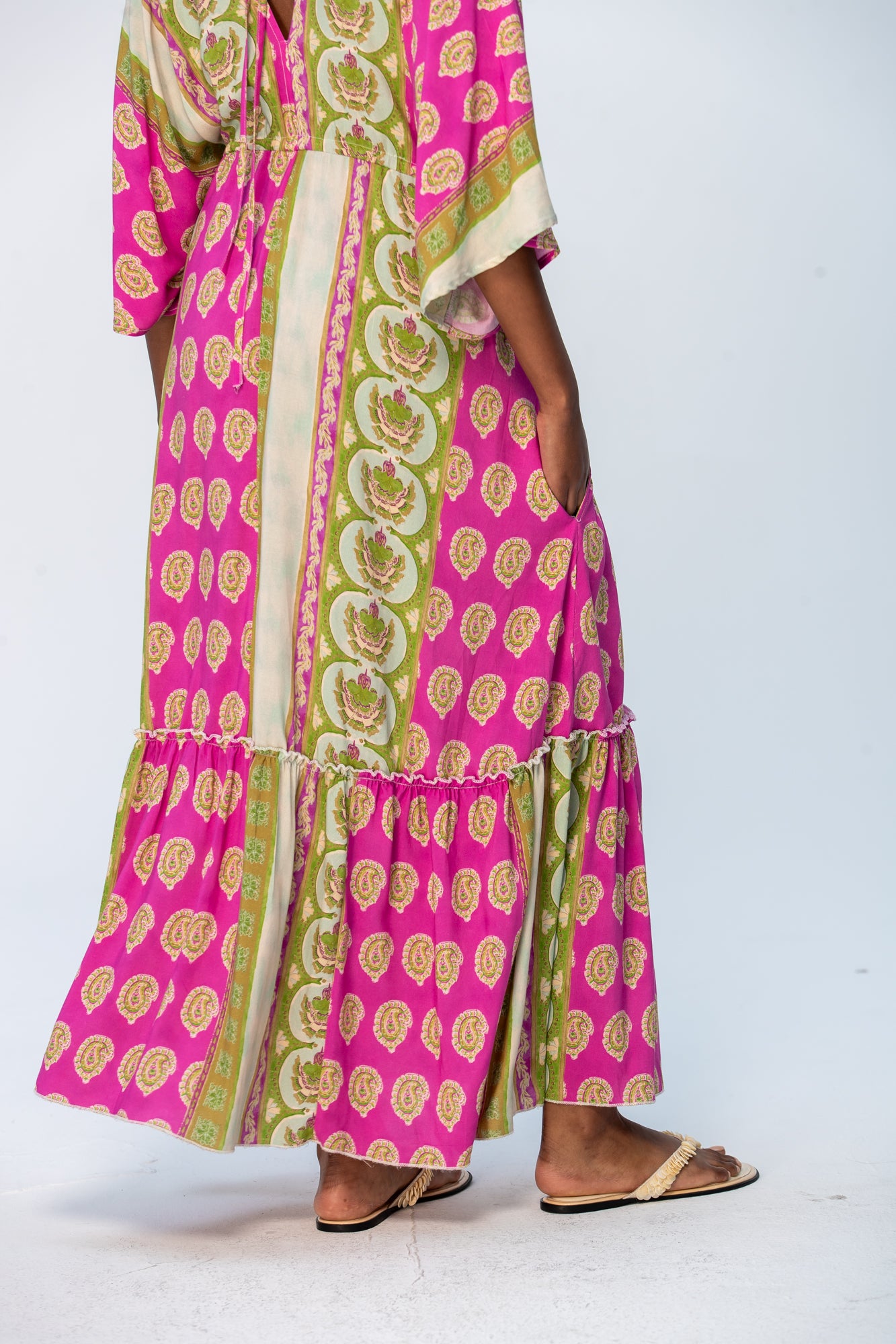 Georgia Kaftan Maxi Dress - Pink and Green