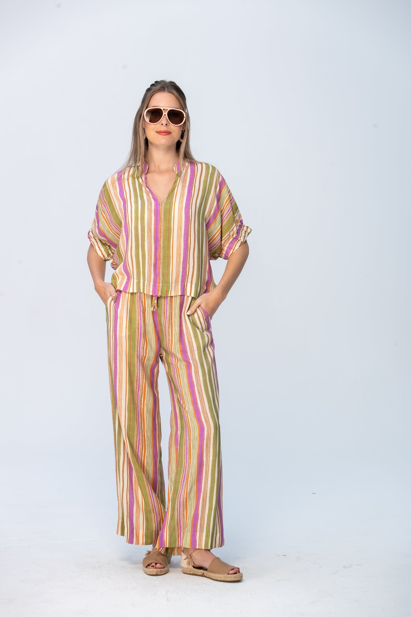 Luna Shirt - Pink and Green Stripe