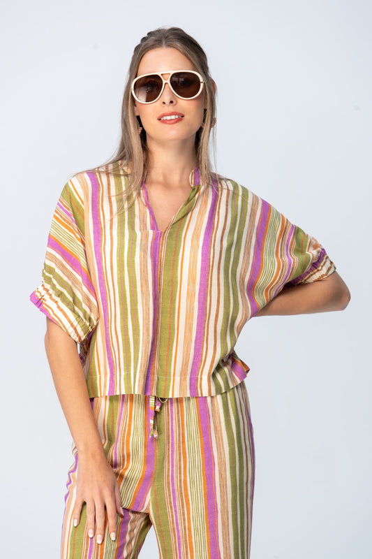 Luna Shirt - Pink and Green Stripe
