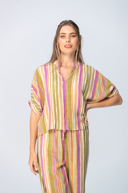Luna Shirt - Pink and Green Stripe