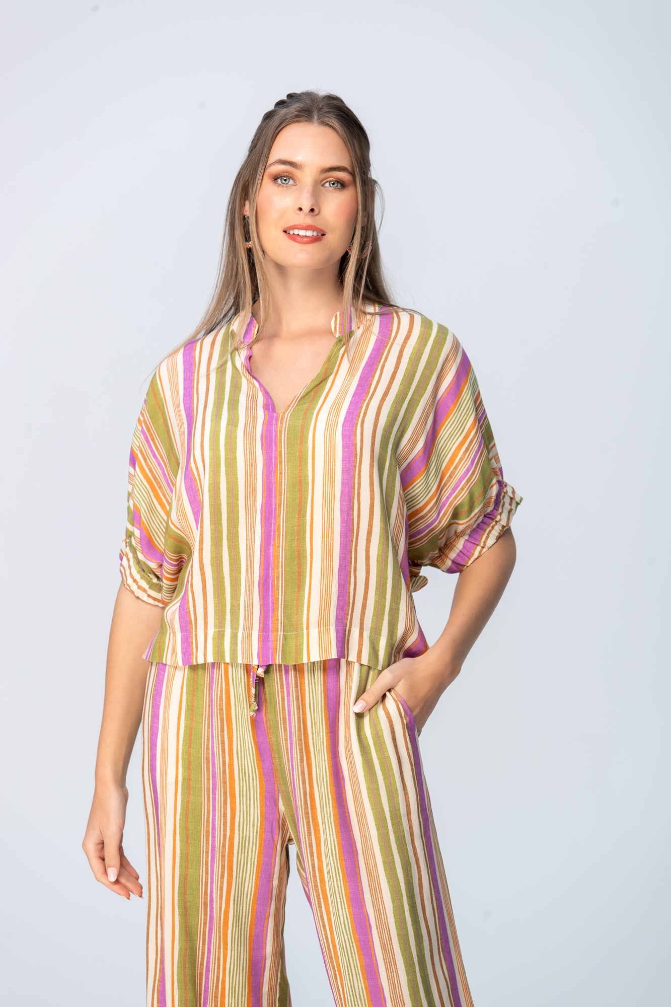 Luna Shirt - Pink and Green Stripe