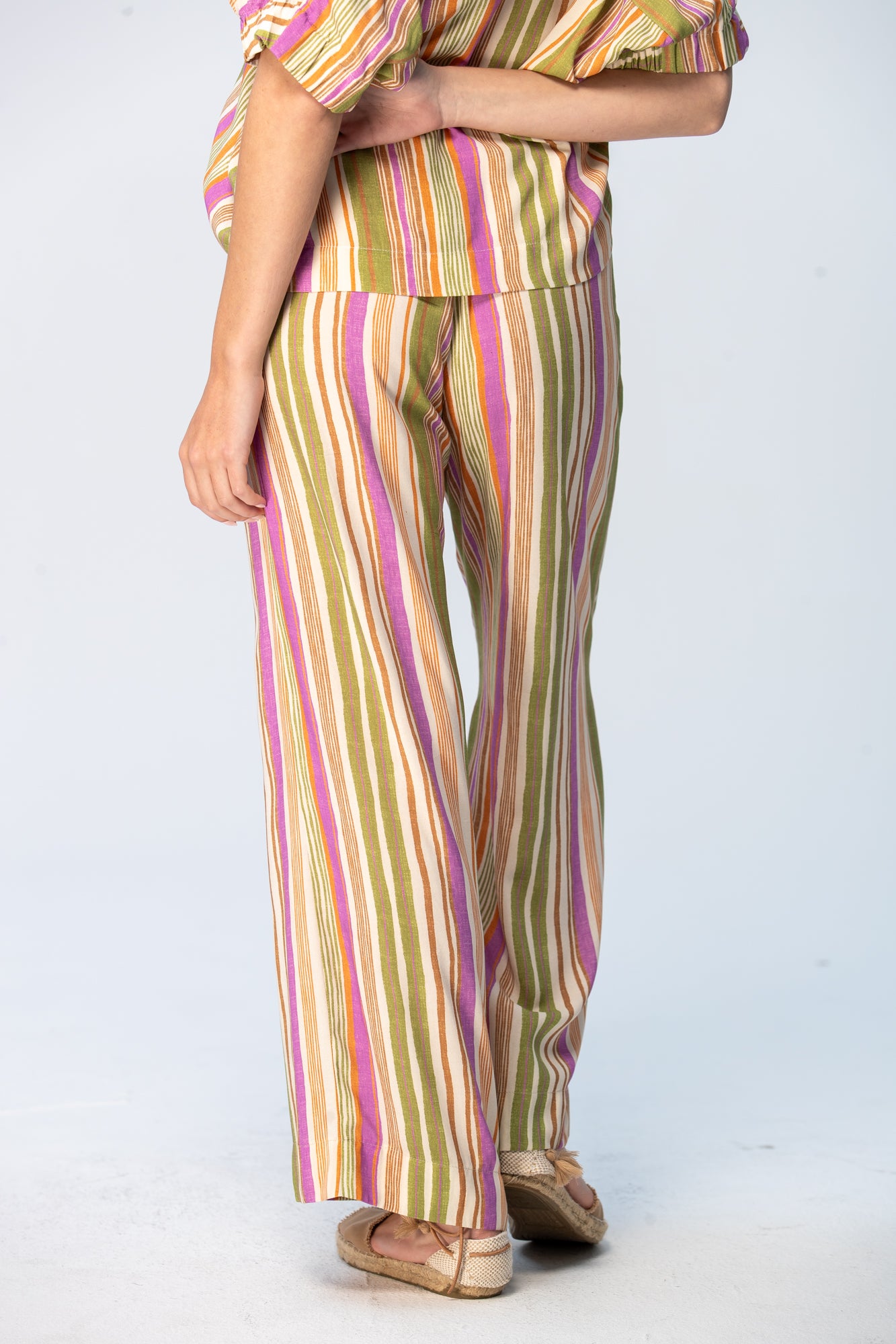 Sydney Wide Leg Pants - Pink and Green Stripe