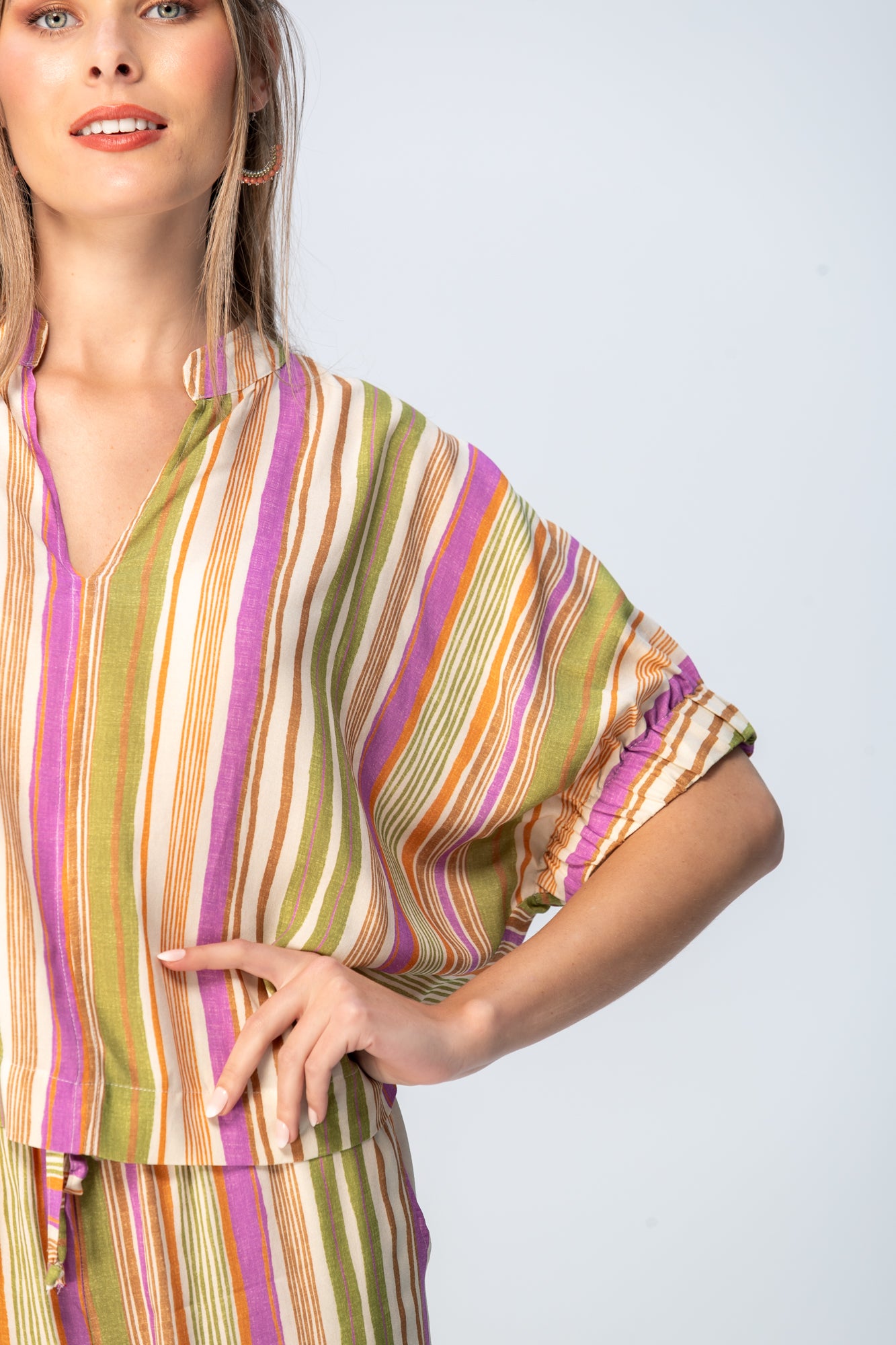 Luna Shirt - Pink and Green Stripe