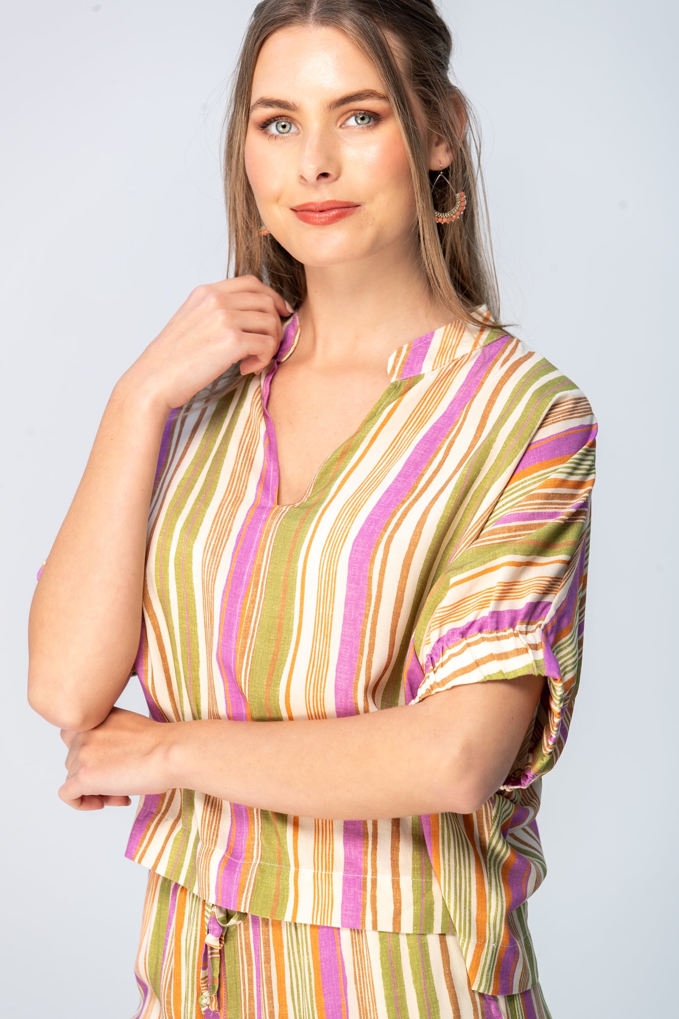 Luna Shirt - Pink and Green Stripe