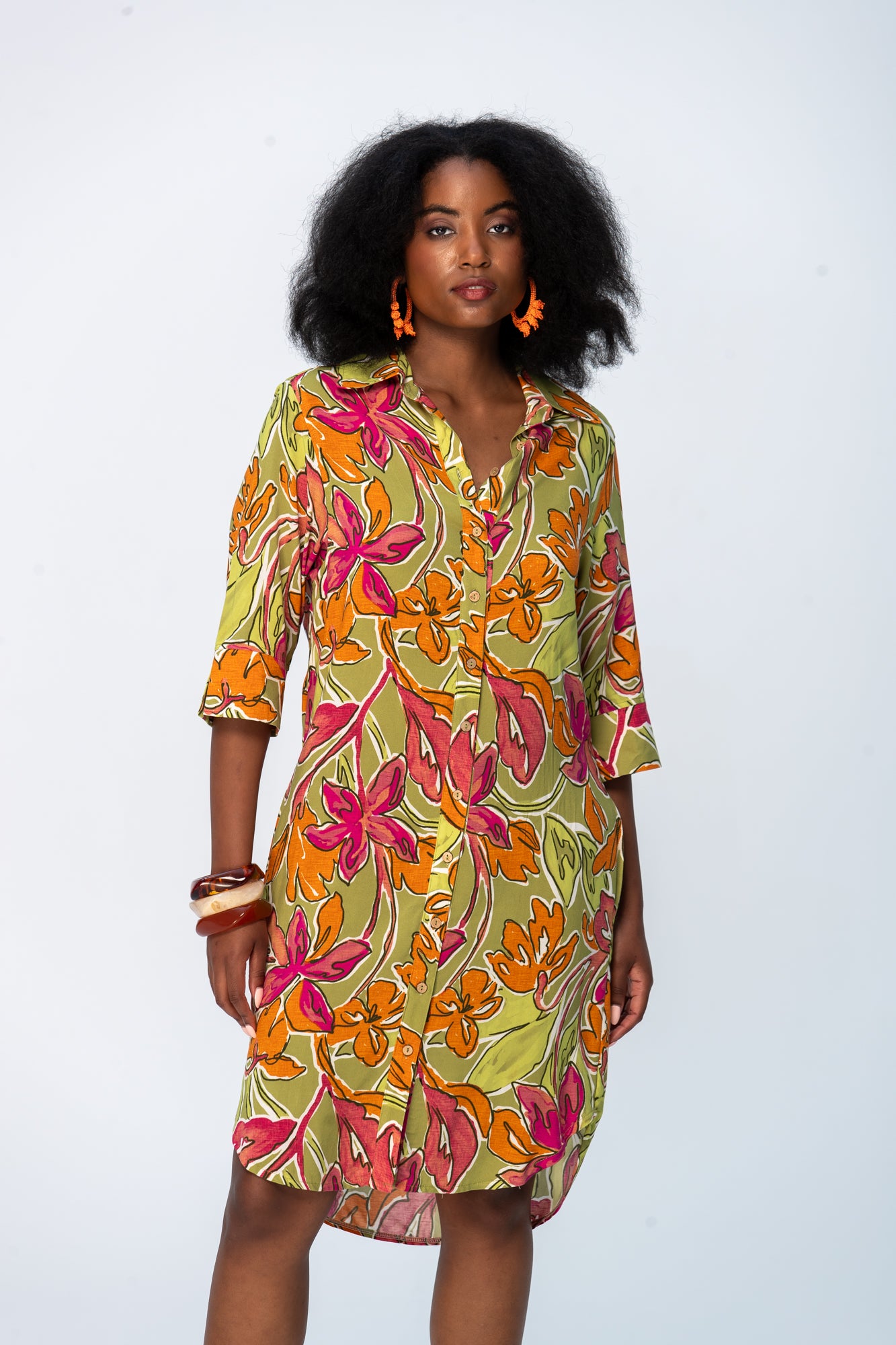 Nina Shirt Dress - Green & Pink