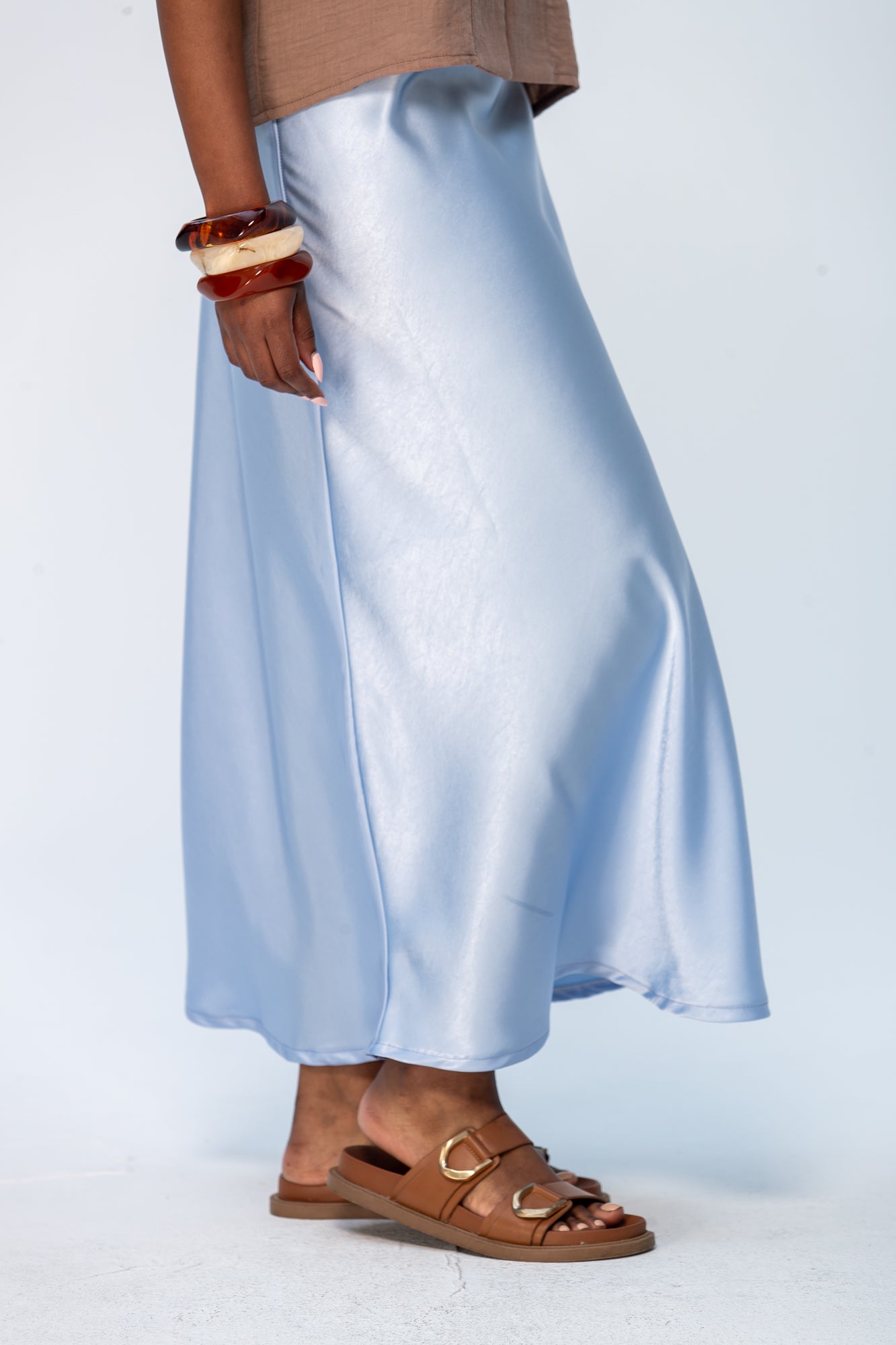 Ava Bias Cut Skirt - Pale Blue