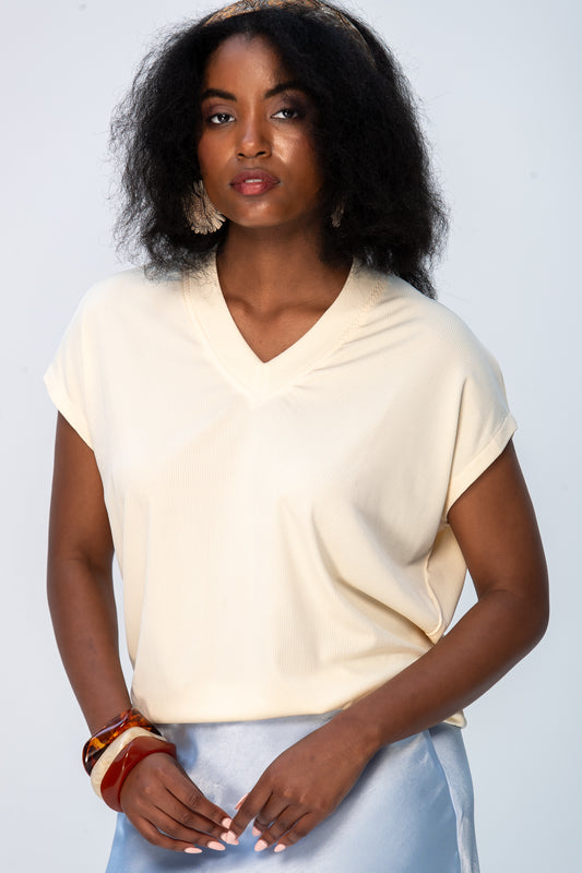 Corfu Summer V-Neck Tee - Butter Yellow