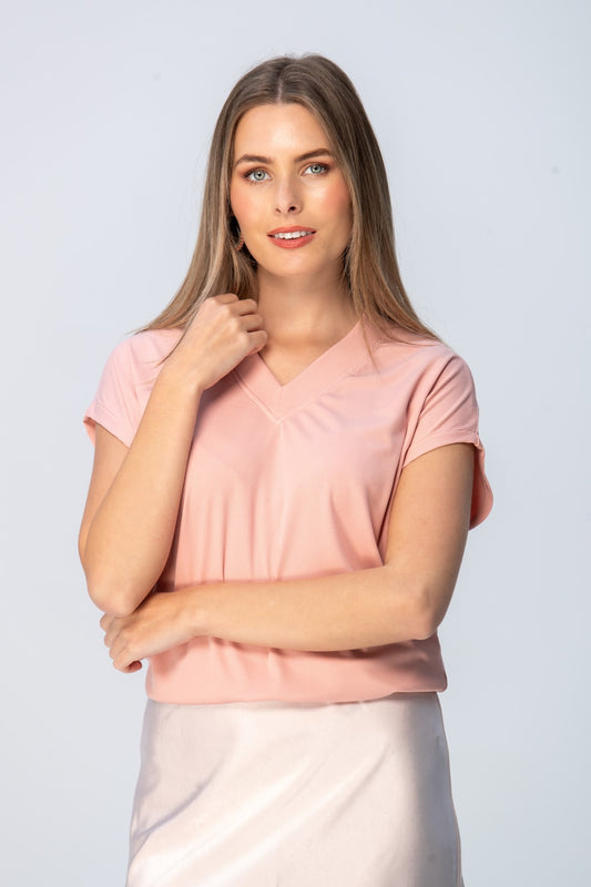 Corfu Summer V-Neck Tee - Light Pink