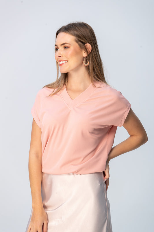 Corfu Summer V-Neck Tee - Light Pink