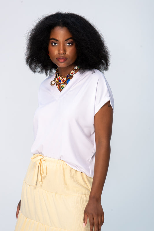Corfu Summer V-Neck Tee - White