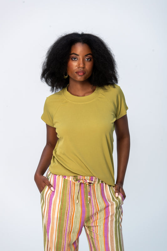 Rosa Summer Round Neck Tee - Chartreuse