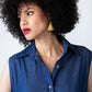 Sutton denim shirt-dress, close-up of collar and neckline