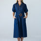 Harlow denim shirt dress in 100% cotton showing hands in pockets