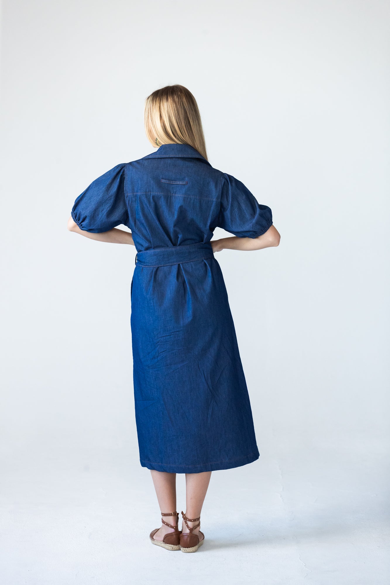 Harlow denim shirt dress in 100% cotton back detail