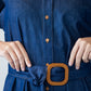Harlow denim shirt dress in 100% cotton with close up belt and buckle detail