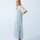 Bailey teal brushstroke kaftan, side profile view