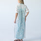 Bailey teal brushstroke kaftan, back view showing gathered yoke