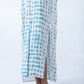 Bailey teal brushstroke kaftan, close-up of hem showing side slit