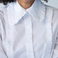Claire frill shirt, close-up of frilled collar and buttons