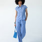 Sydney wide leg stripe pants, front view with model walking