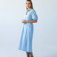 Harlow blue and white stripe shirt dress, side view 