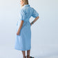 Harlow blue and white stripe shirt dress, back view 