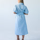 Harlow blue and white stripe shirt dress, full back view 