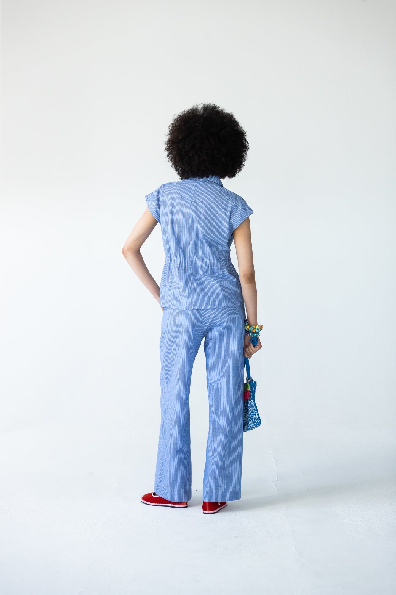 Sydney wide leg stripe pants, back view