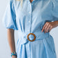 Harlow blue and white stripe shirt dress, belt detail